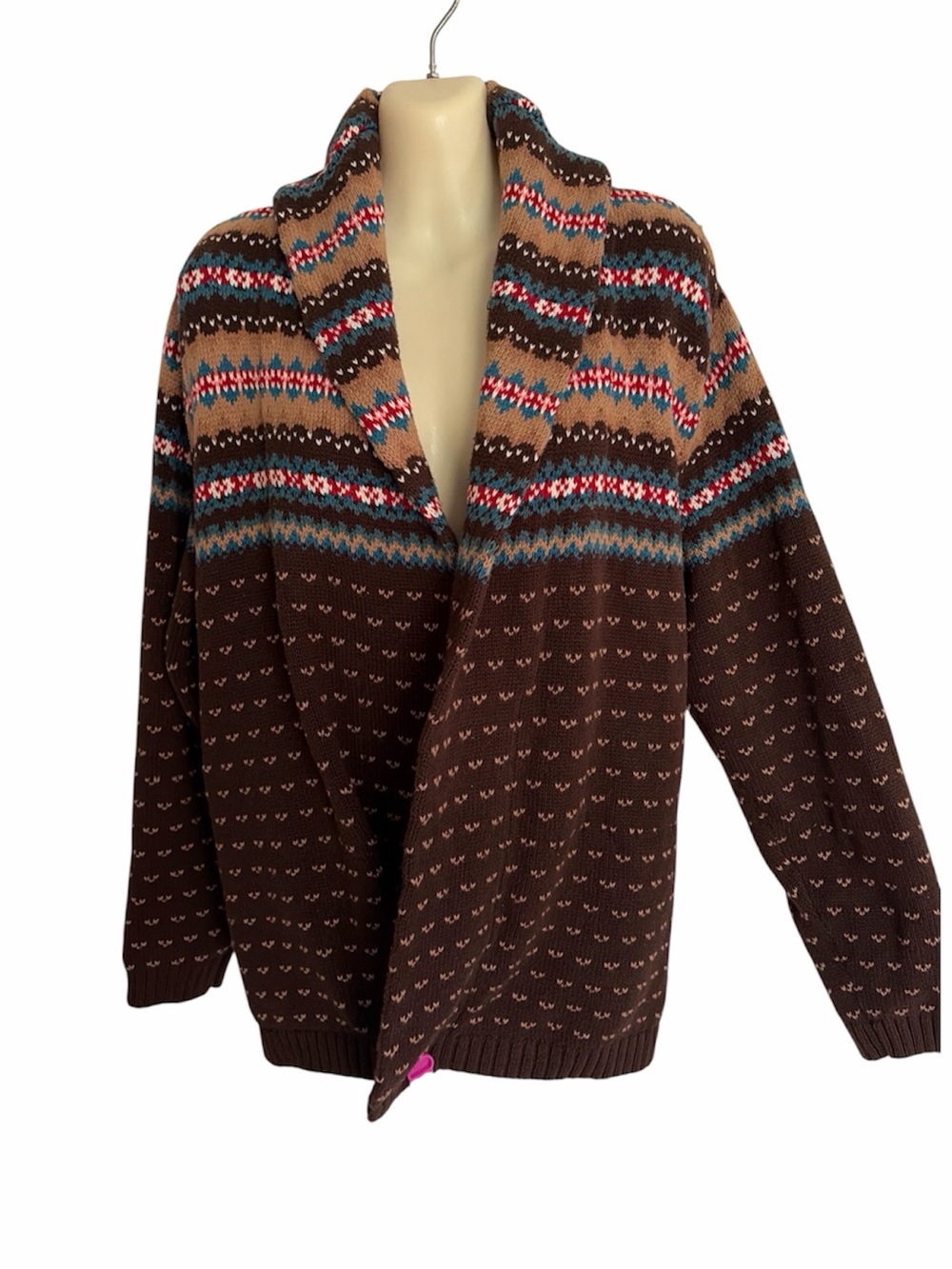 Vintage Chaps Southwestern Theme Shawl Collar Open Cardigan Size XL 100% Cotton